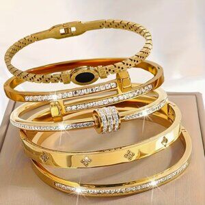 5pcs Set Elegant & Fashionable18k Gold Plated Stainless Steel Bracelet